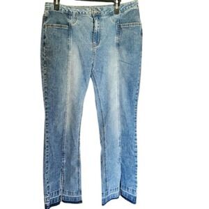 Ethyl Clothing  12 Two Tone Panel Jeans Blue Split Raw Hem Straight Leg Stretch